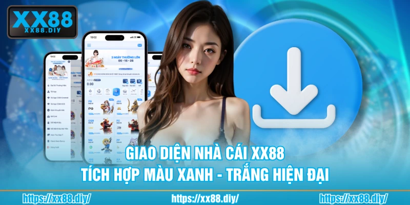 Giao diện nhà cái XX88 tích hợp màu xanh - trắng hiện đại